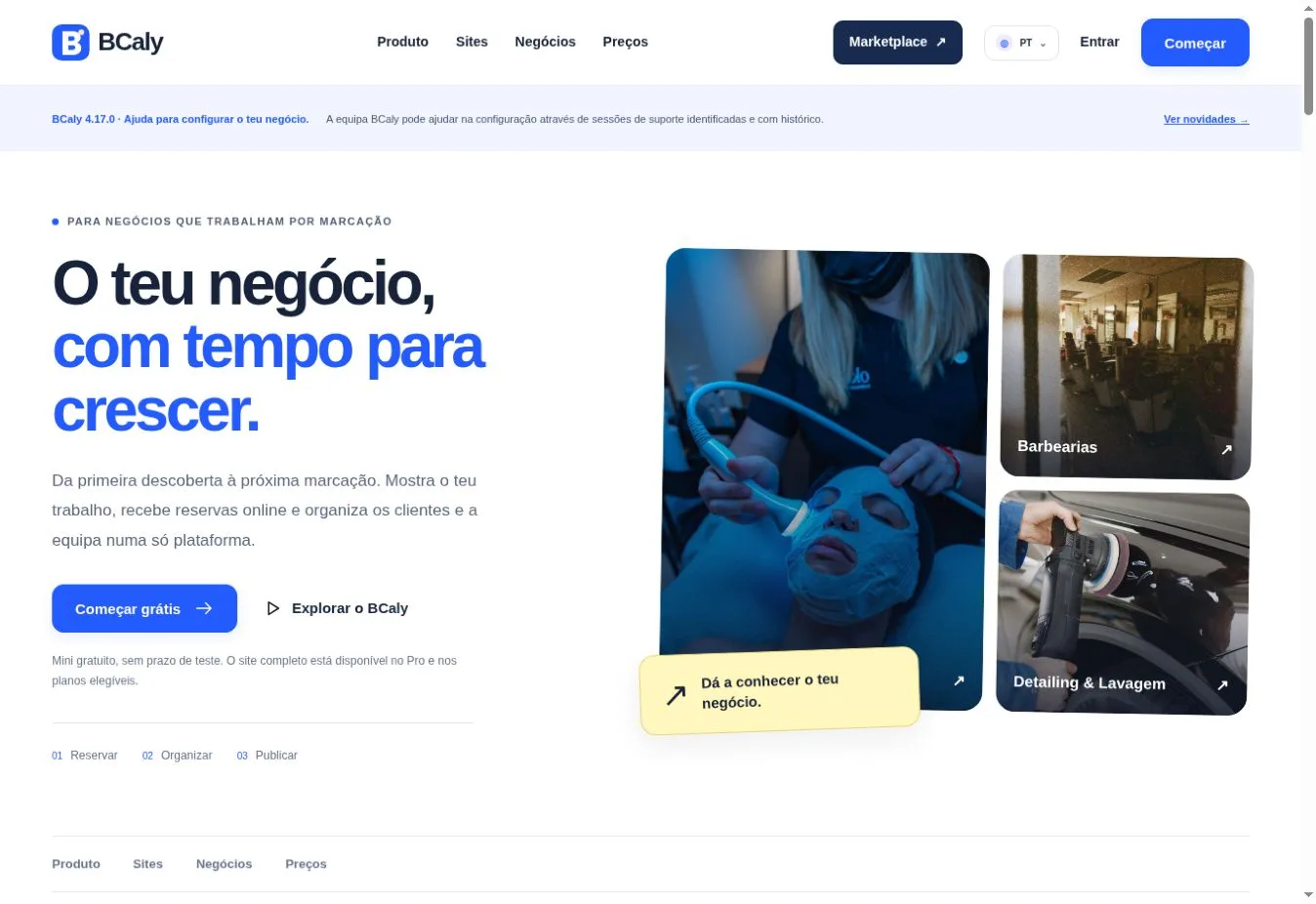 Screenshot of the public website of BCaly