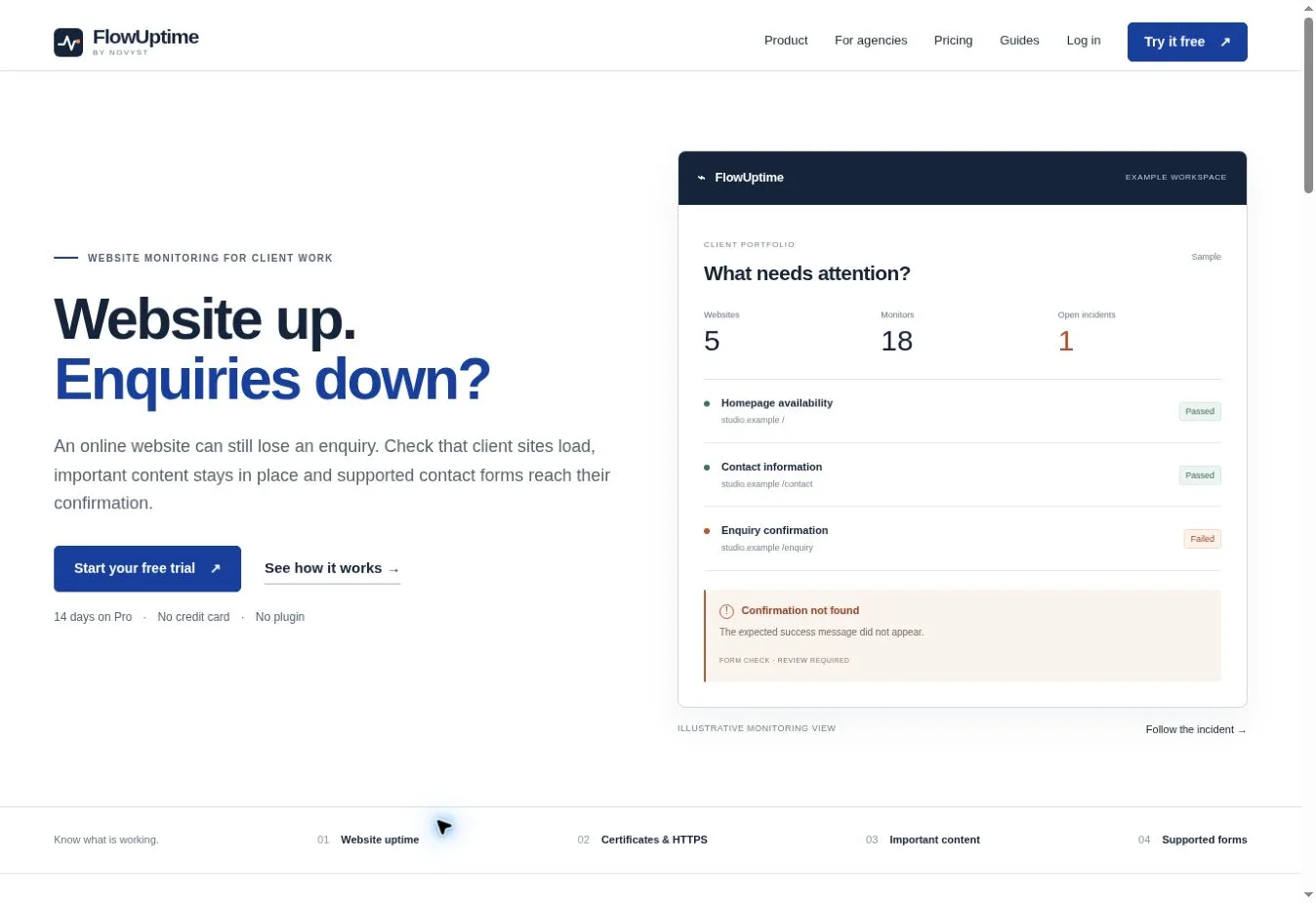 Screenshot of the public website of FlowUptime